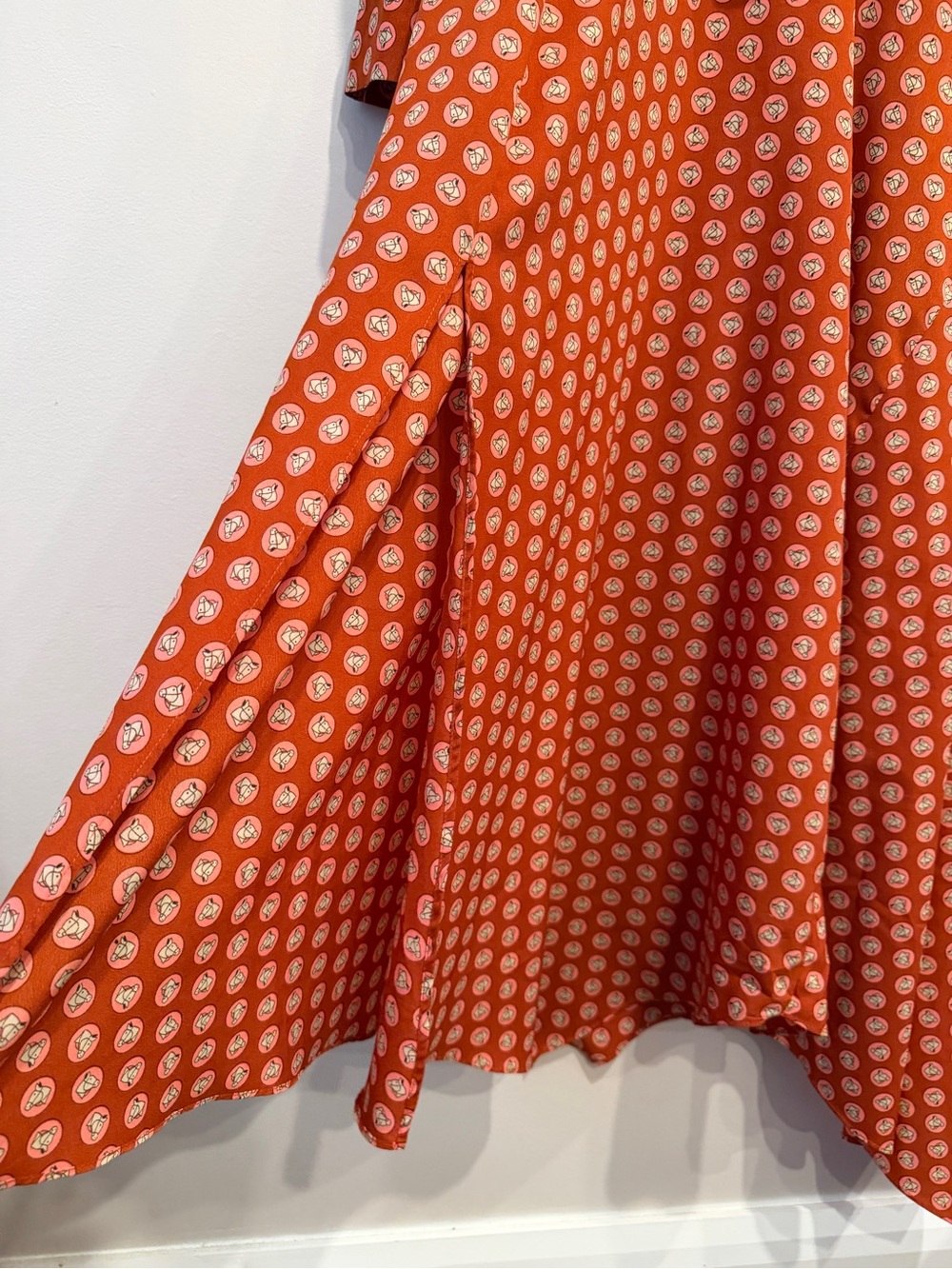 Topshop Horse Coin Print Long Sleeve Asymmetric Midi Dress Rust Orange Size 10 - Picture 5 of 13